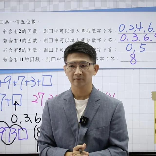 崔子豪老師於電子白板前講解因數與倍數題型